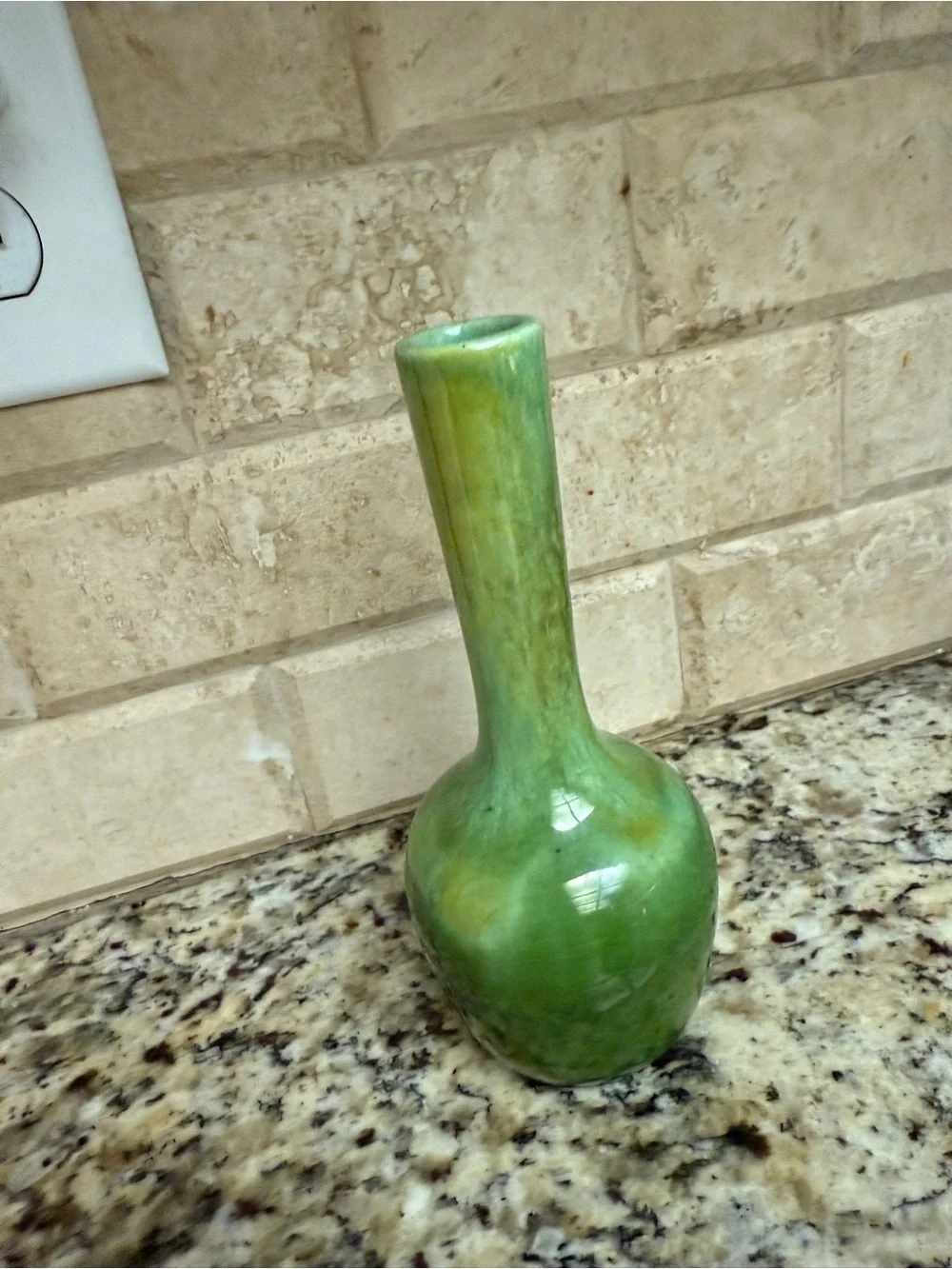 Glossy Green Ceramic Bud Vase with Tall Neck